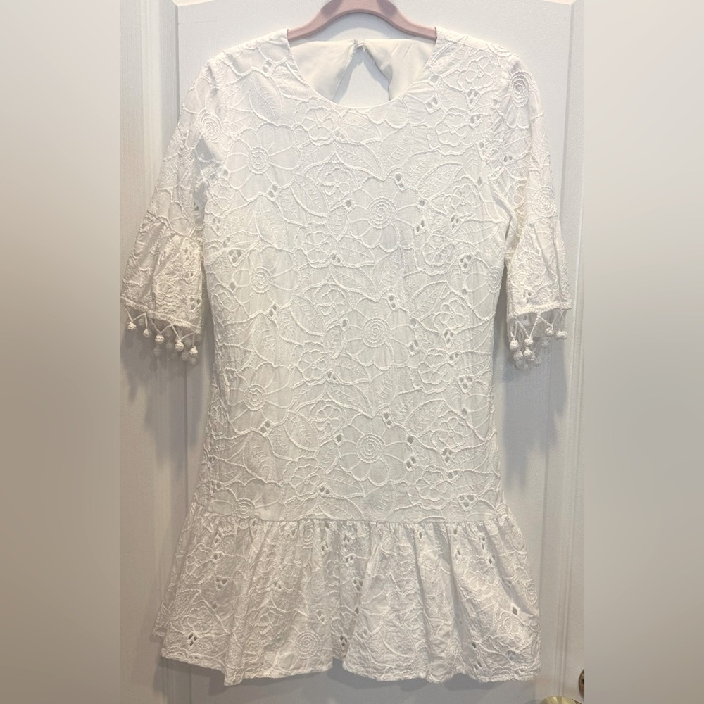 BCBG MAX AZRIA White Lace Embroidered Mini Dress Drop Waist Small